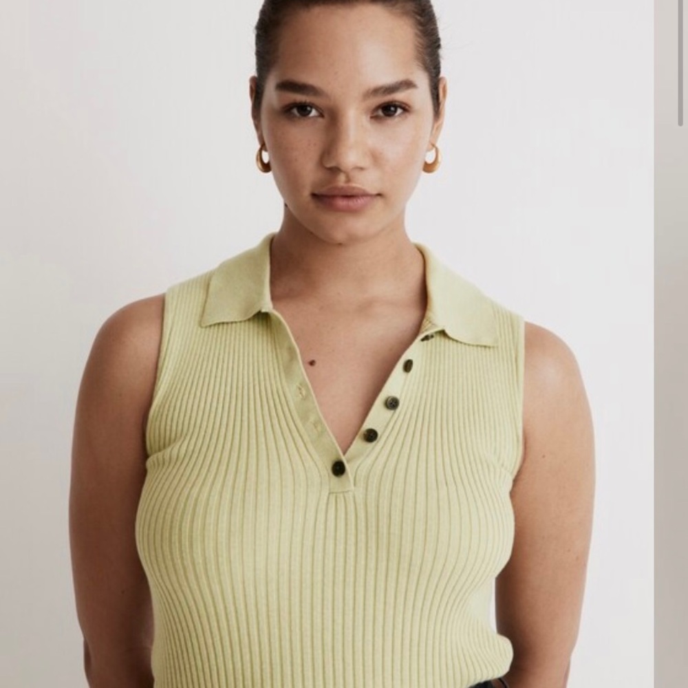 Madewell Owen Polo Sweater Tank in faded seagrass - Picture 3 of 4